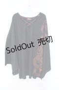 Qutie Frash / 着物クロスT  ブラック×レッド O-25-08-16-104-QU-TO-IG-OS