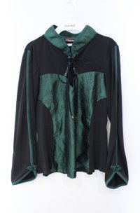 Qutie Frash / 公式通販×アメQ限定チャイナカットソー  グリーン×ブラック O-25-08-16-107-QU-TO-IG-OS