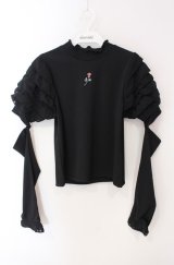 axes femme POETIQUE / アームカバー付フリル袖プルオーバー  クロ O-25-08-16-011-AX-TO-IG-OS