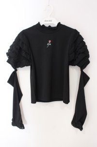 axes femme POETIQUE / アームカバー付フリル袖プルオーバー  クロ O-25-08-16-011-AX-TO-IG-OS