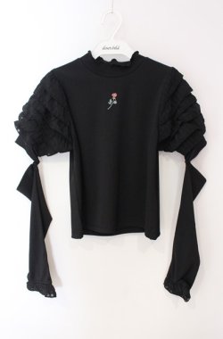 画像1: axes femme POETIQUE / アームカバー付フリル袖プルオーバー  クロ O-25-08-16-011-AX-TO-IG-OS