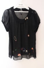 画像1: franche lippee black / エンブロイダリーブラウス  クロ O-25-08-16-016-LO-BL-IG-ZT064 (1)