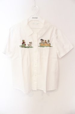画像1: Jane Marple / NURSERY LANDのキャットエンブロイダリーブラウス S シロ O-25-08-16-017-JM-BL-IG-OS