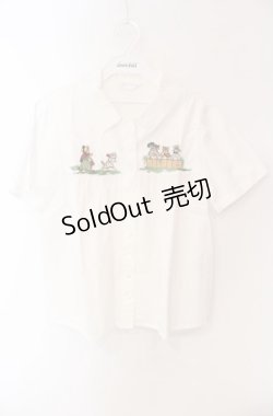 画像1: Jane Marple / NURSERY LANDのキャットエンブロイダリーブラウス S シロ O-25-08-16-017-JM-BL-IG-OS
