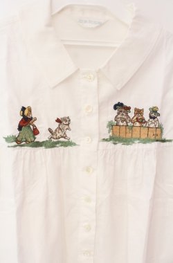画像2: Jane Marple / NURSERY LANDのキャットエンブロイダリーブラウス S シロ O-25-08-16-017-JM-BL-IG-OS