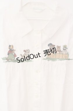 画像2: Jane Marple / NURSERY LANDのキャットエンブロイダリーブラウス S シロ O-25-08-16-017-JM-BL-IG-OS