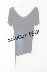 Sixh / メッシュ切り替えサイドギャザーカットソー  ブラック×ブルー O-25-08-16-027-HN-TO-OW-OS