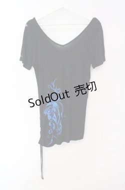 画像1: Sixh / メッシュ切り替えサイドギャザーカットソー  ブラック×ブルー O-25-08-16-027-HN-TO-OW-OS