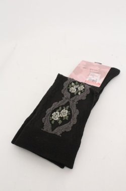 画像1: m petit by misako / ECAMOVKバラレースソックス 23-25ｃｍ クロ O-25-08-20-074-LO-ZA-OW-OS