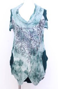 Ozz Croce / ムラ染め変形Tシャツ  グリーン O-25-08-20-1035-OO-TO-IG-OS