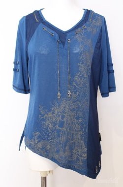 画像1: Ozz Croce / チェーン配色メッシュレイヤードTシャツ  ブルー O-25-08-20-1039-OO-TO-IG-OS