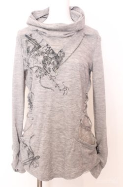 画像1: Ozz Croce / ネックレスチェーン付きハイネックカットソー  グレー O-25-08-20-1040-OO-TO-IG-OS