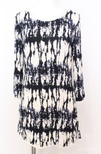 Ozz Croce / サイドギャザー染め風カットソー  ホワイト×ブラック×ブルー O-25-08-20-1043-OO-TO-IG-OS