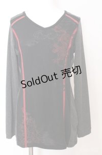 Ozz Croce / 龍刺繍切り替えカットソー  グレー×ブラック×レッド O-25-08-20-1046-OO-TO-IG-OS