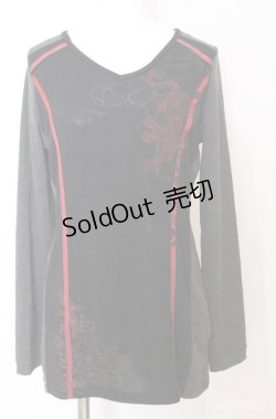 画像1: Ozz Croce / 龍刺繍切り替えカットソー  グレー×ブラック×レッド O-25-08-20-1046-OO-TO-IG-OS