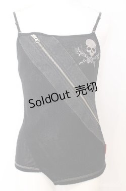 画像1: Ozz On / スカル刺繍異素材キャミソール  ブラック O-25-08-20-1052-OO-TO-IG-OS