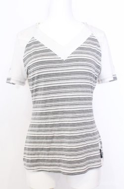 画像1: Ozz Croce / ストライプ切り替えTシャツ  ホワイト O-25-08-20-1056-OO-TO-IG-OS