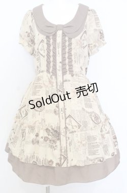 画像1: axes femme / ニュースペーパー柄チュニワンピース  ベージュ×ブラウン O-25-08-20-1015-AX-OP-IG-OS