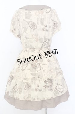 画像3: axes femme / ニュースペーパー柄チュニワンピース  ベージュ×ブラウン O-25-08-20-1015-AX-OP-IG-OS