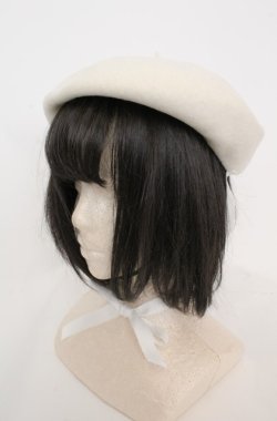画像1: Heart E / リボン付きウールベレー  シロ O-25-08-20-128-LO-AC-OW-OS