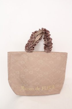画像1: Maison de FLEUR / レースサテンフリルハンドルトートプチ  ブラウン O-25-08-20-023-LO-BG-OW-OS
