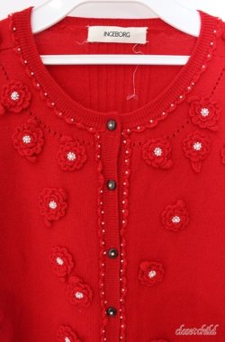 画像2: INGEBORG / 花モチーフ使いカーディガン 11号 アカ O-25-08-21-038-LO-TO-OW-ZI