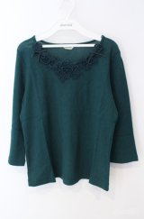 INGEBORG / モチーフレース使いニットソー 11号 グリーン O-25-08-21-042-LO-TO-OW-ZI