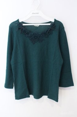 画像1: INGEBORG / モチーフレース使いニットソー 11号 グリーン O-25-08-21-042-LO-TO-OW-OS