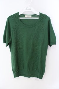 INGEBORG / レース使いカシミヤ混ニット 11号 グリーン O-25-08-21-043-LO-TO-OW-ZI