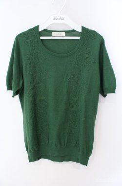 画像1: INGEBORG / レース使いカシミヤ混ニット 11号 グリーン O-25-08-21-043-LO-TO-OW-OS
