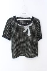 INGEBORG / スパンコール使いドットTシャツ 11号 クロ×シロ O-25-08-21-048-LO-TO-OW-ZI