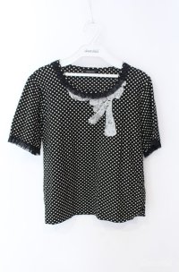 INGEBORG / スパンコール使いドットTシャツ 11号 クロ×シロ O-25-08-21-048-LO-TO-OW-ZI