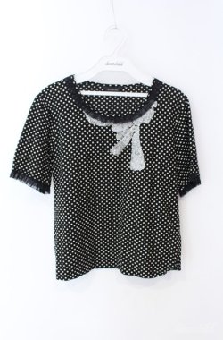 画像1: INGEBORG / スパンコール使いドットTシャツ 11号 クロ×シロ O-25-08-21-048-LO-TO-OW-OS