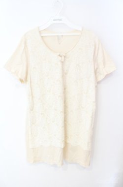 画像1: INGEBORG / レースレイヤードカットソー 11号 アイボリー O-25-08-21-060-LO-TO-OW-OS