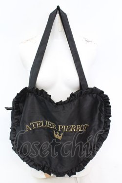 画像1: ATELIER PIERROT / Heart Frill Tote Bag (Shantung Fabric) トートバッグ  ブラック O-25-08-21-1009-EL-BG-IG-OS