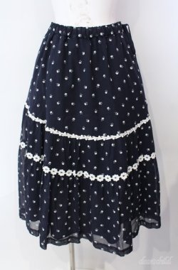 画像1: Jane Marple Dans Le Salon / Sprinkled flowers lace trimming skirt　スカート M クロ O-25-08-21-070-JM-SK-IG-OS