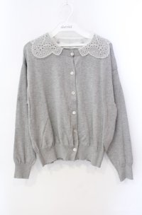 Jane Marple Dans Le Salon / Vintage lace collar cardigan カーディガン M グレー O-25-08-21-071-JM-TO-IG-OS