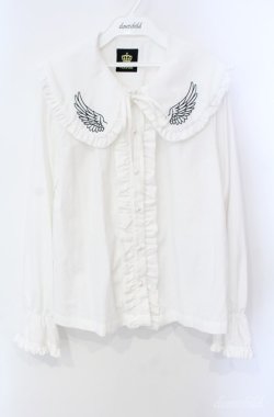 画像1: LISTEN FLAVOR / リボン付きフリルシャツ【天使の翼】 F ホワイト O-25-08-21-086-PU-BL-OW-OS
