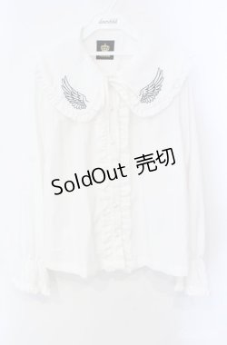 画像1: LISTEN FLAVOR / リボン付きフリルシャツ【天使の翼】 F ホワイト O-25-08-21-086-PU-BL-OW-OS