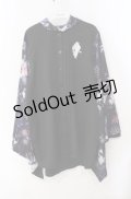 NieR Clothing / 袖リブ付き着物風袖シャツ【和柄九尾】  ブラック×パープル系 O-25-08-21-093-PU-BL-IG-OS