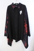 NieR Clothing / 着物風袖ブロッキングシャツ  ブラック×彼岸花レッド O-25-08-21-096-PU-BL-IG-OS