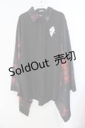 NieR Clothing / 着物風袖ブロッキングシャツ  ブラック×彼岸花レッド O-25-08-21-096-PU-BL-IG-OS