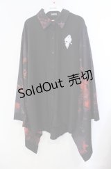 NieR Clothing / 着物風袖ブロッキングシャツ  ブラック×彼岸花レッド O-25-08-21-096-PU-BL-IG-OS