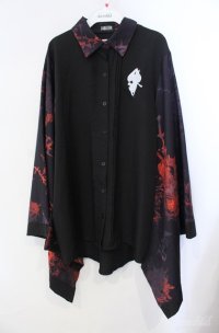 NieR Clothing / 着物風袖ブロッキングシャツ  ブラック×彼岸花レッド O-25-08-21-096-PU-BL-IG-OS