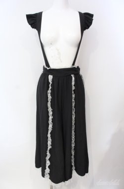 画像1: Deary / レース配色サスペンダー付きワイドパンツ M クロ×シロ O-25-08-21-011-LO-PA-IG-OS