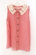 axes femme / レースカラーノースリーブブラウス  アイボリー×アカ O-25-08-21-014-AX-BL-IG-OS