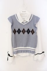 axes femme POETIQUE / アーガイルニットベスト付きブラウス  シロ×サックス O-25-08-21-016-AX-TO-IG-OS