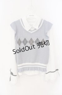axes femme POETIQUE / アーガイルニットベスト付きブラウス  シロ×サックス O-25-08-21-016-AX-TO-IG-OS