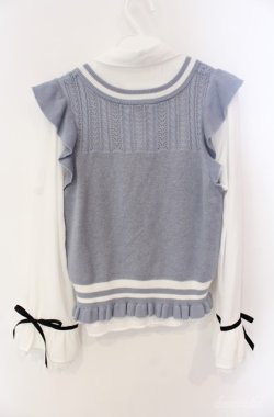 画像3: axes femme POETIQUE / アーガイルニットベスト付きブラウス  シロ×サックス O-25-08-21-016-AX-TO-IG-OS