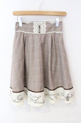 axes femme POETIQUE / 音符柄チェックスカート M ベージュ O-25-08-21-030-AX-SK-IG-OS